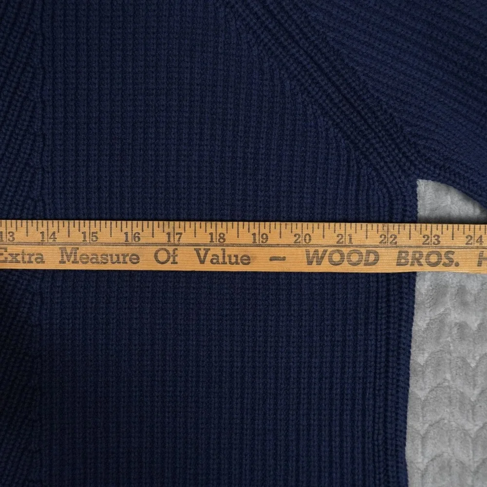 L.L.Bean Quarter Zip Sweater Mens 1X Blue Shaker Knit Chevron Cotton Blend